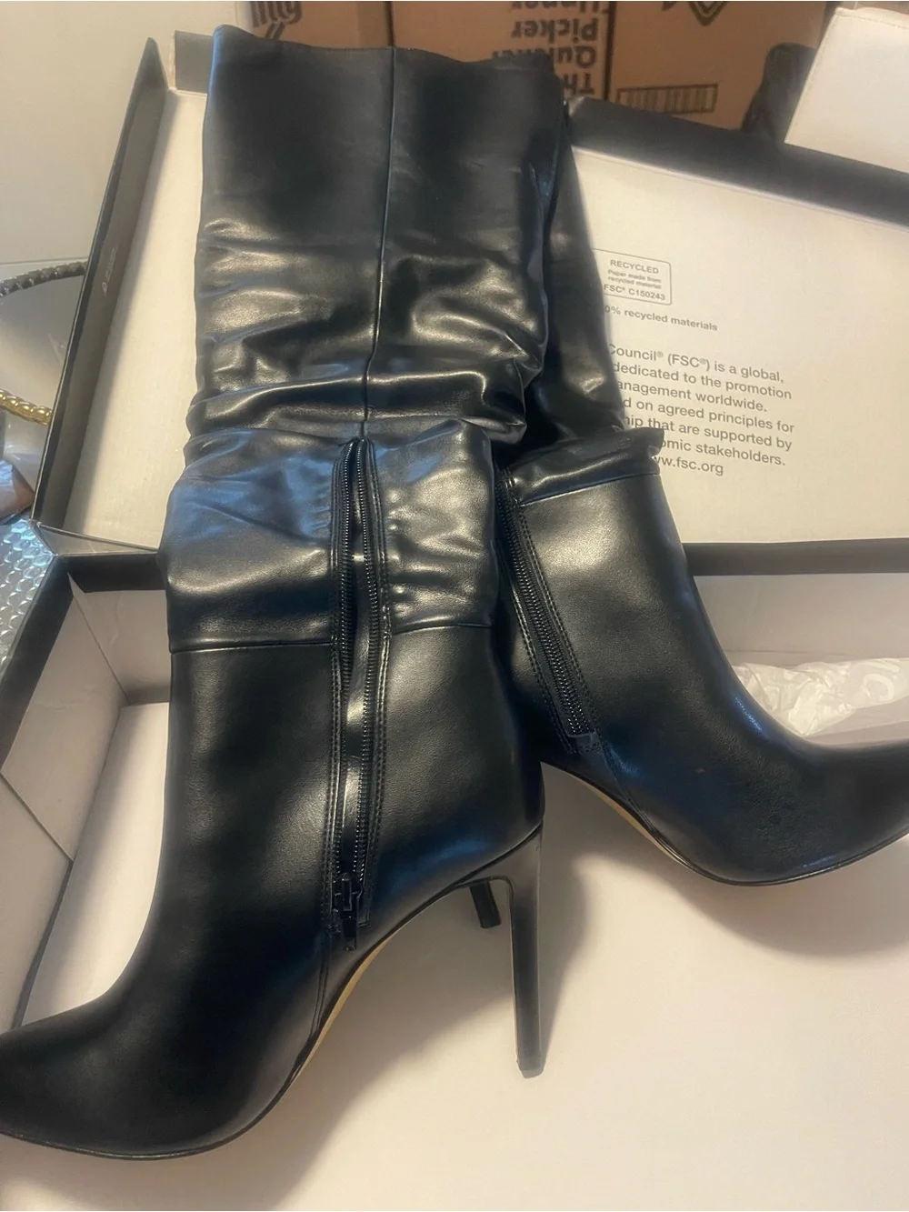 Black High Heel Slouch Boots - Women's Fashion Boot